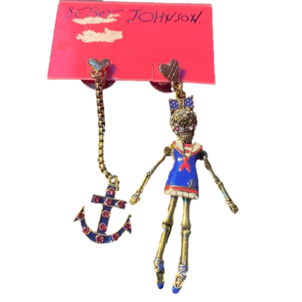 Betsey Johnson girl sailor and anchor earrings. Super cute details, new & rare